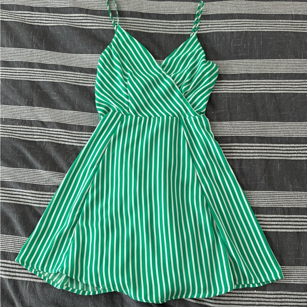 Lulus Green & White Striped Mini Dress - Womens Small